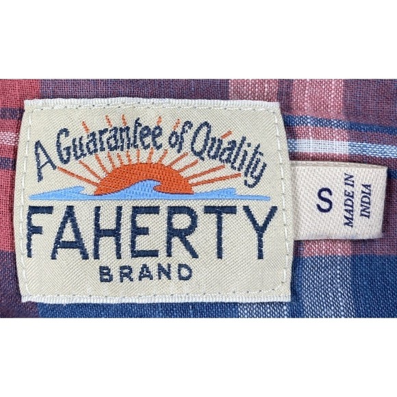 Faherty Indigo Dyed Plaid Button Up Long Sleeve Shirt Cotton Men's Small - Picture 7 of 7